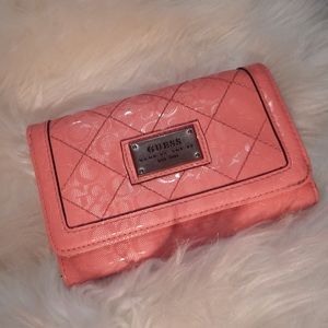 Guess Pink Leather Monogram Trifold Wallet